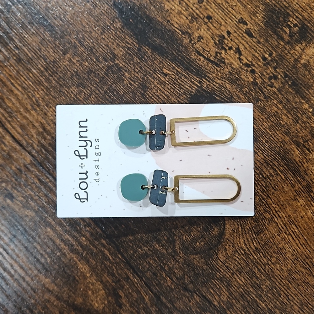 Teal and brass earrings